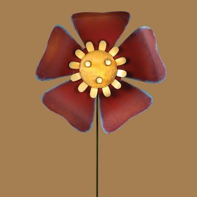 Roman Lights Yard Art Lighted Red Flower Metal Yard Art, 60-Inch