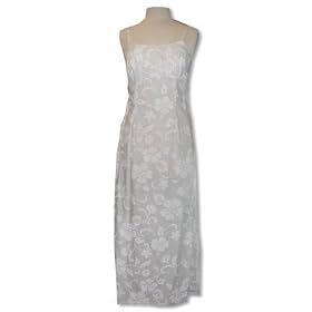 Classic Hibiscus Hawaiian Aloha Spaghetti Strap Long Sun Dress in Wedding White