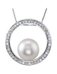 18K White Gold South Sea And Streling Silver Pearl & Diamond Necklace