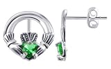 12mm Sterling Silver Claddagh Friendship and Love CZ Heart Post Back Earrings