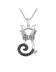 Diamond and Black Diamond Cat Pendant 1/4ctw