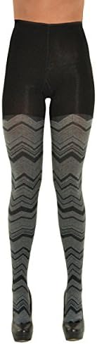 Womens Sweater Tights Chevron Pattern Black and Grey Stripe Zig Zag Print Sizes: Medium-Large