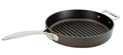 Lodge Signature Seasoned Cast-Iron Grill Pan with Stainless-Steel Primary and Assist Handles