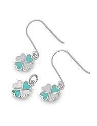 Sterling Silver Turquoise Clover Earrings and Necklace Jewelry Set