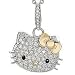 Beautiful Silver Hello Kitty Crystal CZ Necklace with 14k gold Bow, Rhodium Plated, Teen Celebrity Pendant