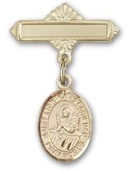 Gold Filled Baby Badge with St. Lidwina of Schiedam Charm and Polished Badge Pin