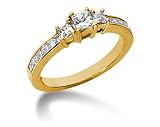 1.10CTW Princess Diamond Three Stone Ring with Side Stones in 18k Yellow Gold