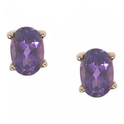 Amethyst Earrings Studs Set in 10K Yellow Gold w/ Pressure Backs