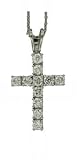 Platinum Plated Sterling Silver Cubic Zirconia Prong-Set Round Cross Pendant