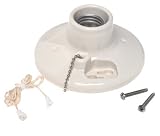 Leviton 9726-C Porcelain Ceiling Lampholder with Grounded Outlet and Pullchain, 660W-125V, White