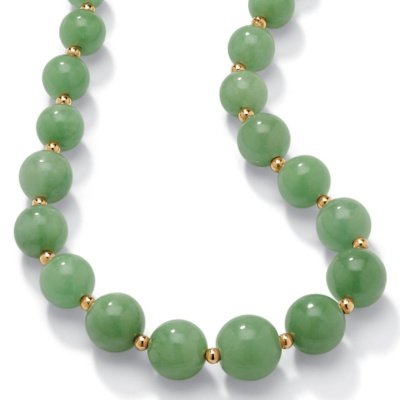 Green Jade 10k Beaded Necklace 18