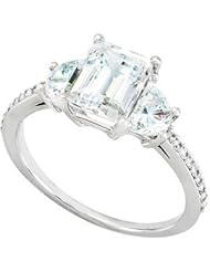 14K Yellow Gold Emerald With Half Moon 3 Stone Ring