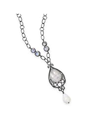 16" Oxidized Ornate Rainbow Moonstone Necklace