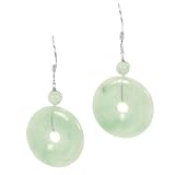 Natural Grade A Jadeite Jade Harmony Circlet Coin (Bi) Sterling Silver Drop Earrings