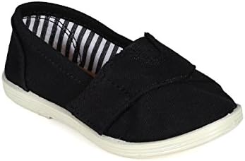 Happy Soda CD12 Girl Canvas Round Toe Velcro Strap Flat (Toddler) - Black / White (Size: Toddler 7)