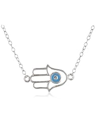 Sterling Silver Hand of God, Hamsa, Side Pendant Necklace, 16+3"