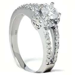 1.00CT Diamond Split Shank Engagement White Gold Ring