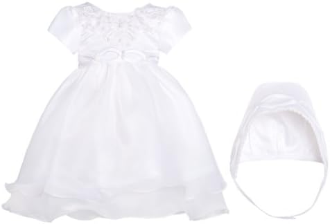 Baby Girls 3M White Satin Pearl Christening Baptism Gown Hat Set