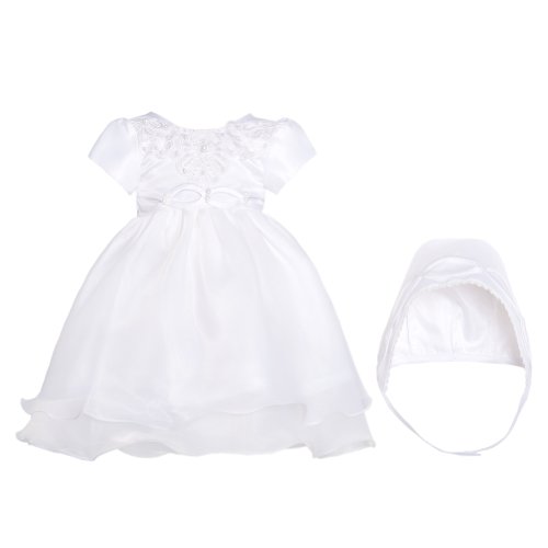 Baby Girls 3M White Satin Pearl Christening Baptism Gown Hat Set