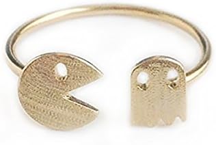 Pacman Ring Cute Adjustable Pac Man and Ghost Rings (Gold)