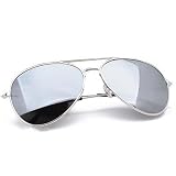 Sunglasses Men's / Women's - Unisex Mirrored Aviator Sunglasses - Silver Fox Sunglasses - Silver Frame Mirrored  Lens + Hard Case & Cloth - Affordable Sunglasses