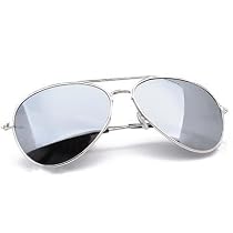 Sunglasses Men's / Women's - Unisex Mirrored Aviator Sunglasses - Silver Fox Sunglasses - Silver Frame Mirrored  Lens + Hard / Soft case & Cloth - Affordable Sunglasses