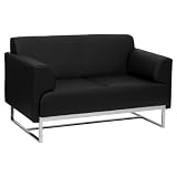 HERCULES Seany Series Contemporary Black Leather Love Seat with Stainless Steel Frame - ZB-SEANY-8073-LS-BK-GG