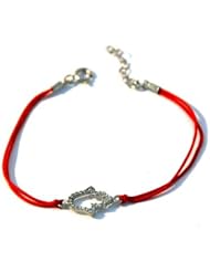 Sterling Silver Cubic Zirconia Hamsa Red Charm Bracelet
