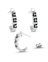 0.52 Cts Black Diamond Huggie Earrings in 14K White Gold