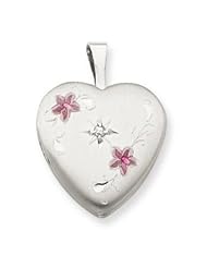 Genuine .925 Sterling Silver & Diamond 16mm Satin, Enameled, D/C Heart Locket". 100% Satisfaction Guaranteed.