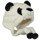Panda Bear Animal Plush Hat with Ear Flaps & Black Poms