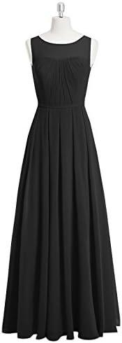 Floor-length Black Bridesmaid Dresses A-line Cut Chiffon Illusion Neckline