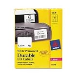 Avery 6578 Permanent white durable i.d. labels for laser printers, 2 x 2-5/8, 750/pack