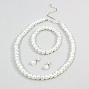 Childrens Girls Jewelry 3pc Pearl Set Bracelet, Necklace &amp; Earrings for Girls