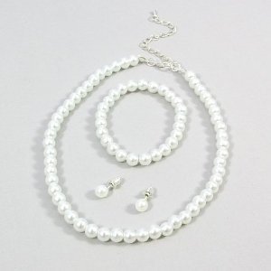 Childrens Girls Jewelry 3pc Pearl Set Bracelet, Necklace & Earrings for Girls. Perfect for Christmas, First Communion, Easter, Graduation, Sunday Dress, Christening or Birthday.