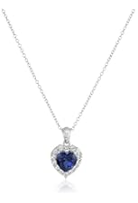 Platinum-Plated Sterling Silver Created Gemstone and White Topaz Halo Heart Pendant Necklace, 18"