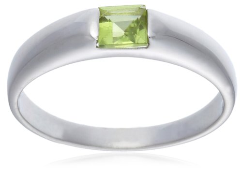 9ct White Gold AMR315779 Ladies Princess Cut Peridot Solitaire Ring