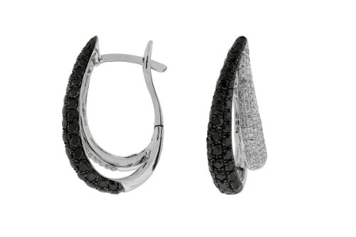Ladies Black & White Diamond Earring in 14k White Gold (TCW 2.05).