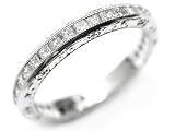 Platinum Filigree Hand Engraved Wedding Band, Channel Set Full Circle with Princess Cut Diamonds, Ring Size 6.5 (T.w 1.50)
