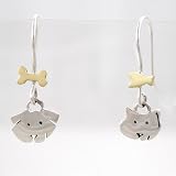Cute Cat & Dog Earrings in Sterling Silver with Brass Bone and Charm Detail, #8919