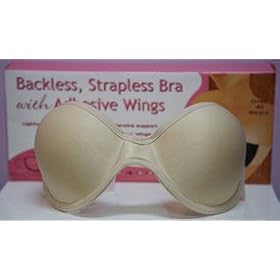 Backless Strapless Push up Bra with Adhesive Wings -Size/cup C (Beige)