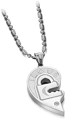 Mfys New Valentine Couple's "Love You" Lock and Key Pendant Necklaces Stainless Steel (One Pair)