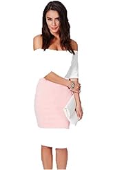 Sexy Polyester/Spandex Off the Shoulder Colorblocking Midi Dress 