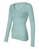 Bella 8750 Ladies' Long Sleeve Sheer Rib Longer Length V-Neck T-Shirt (Seafoam Blue, Medium)