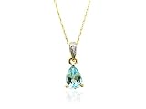 9Ct Yellow Gold Sky Blue Topaz And Diamond Pendant On 18'' Rope Chain