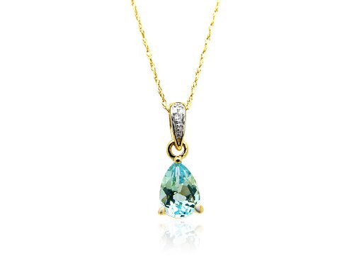 9Ct Yellow Gold Sky Blue Topaz And Diamond Pendant On 18'' Rope Chain