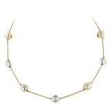14K Gold Necklace with Pearl and Rock Crystal