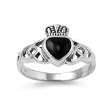 Sterling Silver Black Onyx Celtic Claddagh Ring Sizes 6 to 10