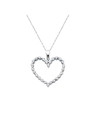 14K White Gold CZ Heart Charm Pendant with 1.0mm Anchor Link Mariner Chain Necklace Set - 18" Inches