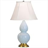 IMAGE OF Robert Abbey 1689 Double Gourd - Accent Lamp, Baby Blue Glazed Ceramic Antique Natural Brass Finish and Ivory Stretched Fabric Shade